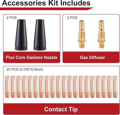 مجموعة مسدس لحام MIG مكونة من 24 قطعة من فوهة التدفق الأساسية بدون غاز مقاس 0.035 بوصة ملحقات بديلة لموزع الفوهة المتوافقة مع لينكولن وإيستوود والمزيد .035 بوصة (0.9 مم) in Kuwait