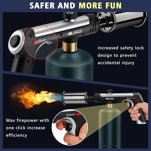 ARTFLAMM Powerful Propane Torch Gun, Flamethrower with Turbo Mode, Charcoal Torch Lighter with Safety Lock, Kitchen Blow Torch for Cooking, BBQ, Searing Steak, Grill(Tank Not Included) in Saudi Arabia