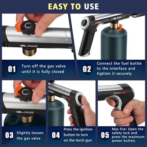 ARTFLAMM Powerful Propane Torch Gun, Flamethrower with Turbo Mode, Charcoal Torch Lighter with Safety Lock, Kitchen Blow Torch for Cooking, BBQ, Searing Steak, Grill(Tank Not Included) in Saudi Arabia