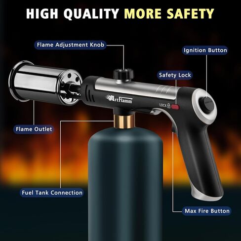 ARTFLAMM Powerful Propane Torch Gun, Flamethrower with Turbo Mode, Charcoal Torch Lighter with Safety Lock, Kitchen Blow Torch for Cooking, BBQ, Searing Steak, Grill(Tank Not Included) in Saudi Arabia