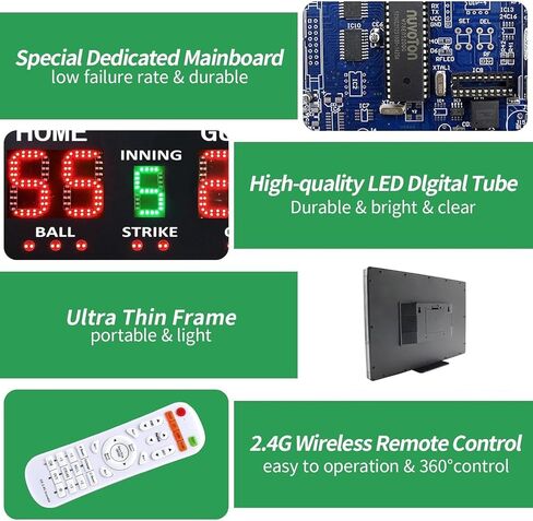 YZ LED Baseball/Softball Scoreboard for Fence, High-Light Digital Scoreboard with Remote, Rechargeable Wireless Electronic Baseball Scoreboard, Score Keeper with Innings Balls Strikes Outs Outdoor in Saudi Arabia