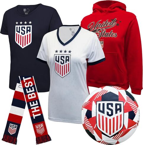 Icon Sports Officially Licensed U.S. Soccer Ultimate Fan Pack, Youth Girl, 5-Pc Soccer Set, Jacket, T-Shirts, Scarf & Ball in Saudi Arabia
