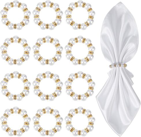 Pearl Napkin Rings Set of 12, Reusable Gold Napkin Rings Bulk, Gold Napkin Holder for Formal Dinner Reception Party Banquet Table Decor and Daily Use in Saudi Arabia
