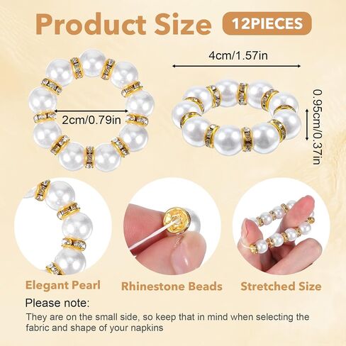 Pearl Napkin Rings Set of 12, Reusable Gold Napkin Rings Bulk, Gold Napkin Holder for Formal Dinner Reception Party Banquet Table Decor and Daily Use in Saudi Arabia