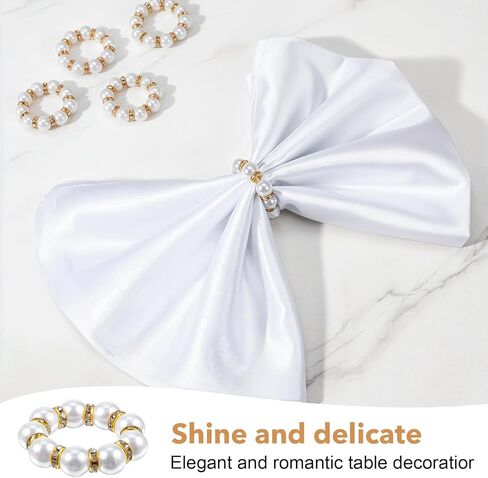 Pearl Napkin Rings Set of 12, Reusable Gold Napkin Rings Bulk, Gold Napkin Holder for Formal Dinner Reception Party Banquet Table Decor and Daily Use in Saudi Arabia