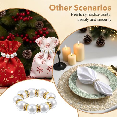 Pearl Napkin Rings Set of 12, Reusable Gold Napkin Rings Bulk, Gold Napkin Holder for Formal Dinner Reception Party Banquet Table Decor and Daily Use in Saudi Arabia