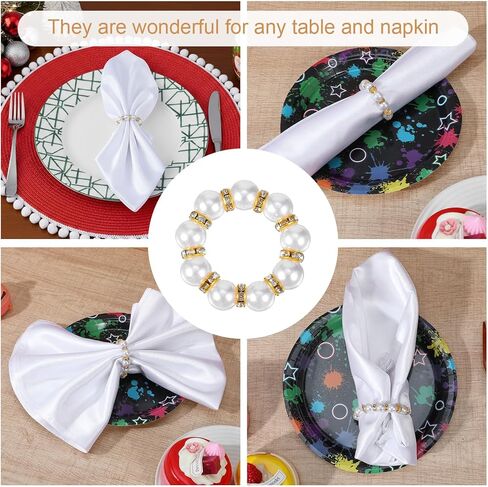 Pearl Napkin Rings Set of 12, Reusable Gold Napkin Rings Bulk, Gold Napkin Holder for Formal Dinner Reception Party Banquet Table Decor and Daily Use in Saudi Arabia