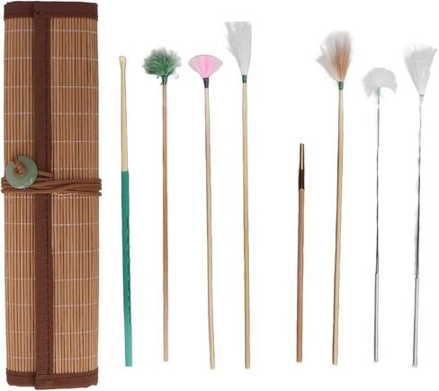 Ear Scratcher Feathers Kit, Ear Scoop, 7PCS Cleaner with Bamboo Mat, Ear Pick Cleaning, Ear Tool Massage Relaxing Wax Removal Feathers in Saudi Arabia