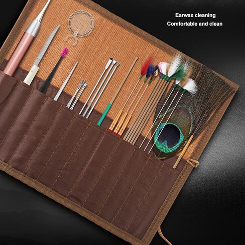 Ear Scratcher Feathers Kit, Ear Scoop, 7PCS Cleaner with Bamboo Mat, Ear Pick Cleaning, Ear Tool Massage Relaxing Wax Removal Feathers in Saudi Arabia