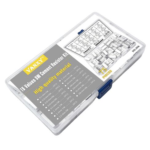 15Values 5W Ceramic Cement Resistor 75Pcs Kits 0.1R 0.22R 0.25R 0.33R 0.5R 1R 2R 2.2R 2.5R 10R 20R 100R 330R 1K 10K ohm ±5% Axial Lead Wire White Wound Fixed Wirewound Power Resistor in Kuwait