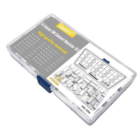 15Values 5W Ceramic Cement Resistor 75Pcs Kits 0.1R 0.22R 0.25R 0.33R 0.5R 1R 2R 2.2R 2.5R 10R 20R 100R 330R 1K 10K ohm ±5% Axial Lead Wire White Wound Fixed Wirewound Power Resistor in Kuwait