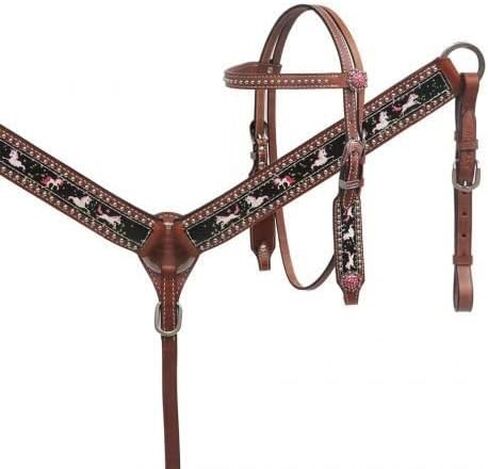 Showman Pony Leather Headstall & Breast Collar Set w/Unicorn Design in Kuwait