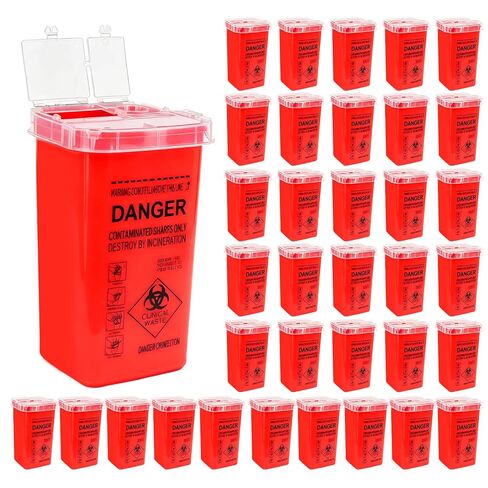 35 قطعة من حاوية الأدوات الحادة ذات الوجه العلوي بسعة 1 لتر، حاوية التخلص من حقنة الإبرة، سلة مهملات صغيرة محمولة للسفر، للمختبرات وصالونات الوشم وصالونات الحلاقة in Kuwait