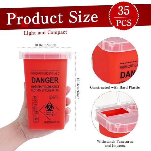 35 قطعة من حاوية الأدوات الحادة ذات الوجه العلوي بسعة 1 لتر، حاوية التخلص من حقنة الإبرة، سلة مهملات صغيرة محمولة للسفر، للمختبرات وصالونات الوشم وصالونات الحلاقة in Kuwait