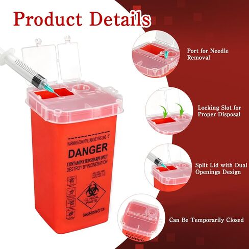35 قطعة من حاوية الأدوات الحادة ذات الوجه العلوي بسعة 1 لتر، حاوية التخلص من حقنة الإبرة، سلة مهملات صغيرة محمولة للسفر، للمختبرات وصالونات الوشم وصالونات الحلاقة in Kuwait