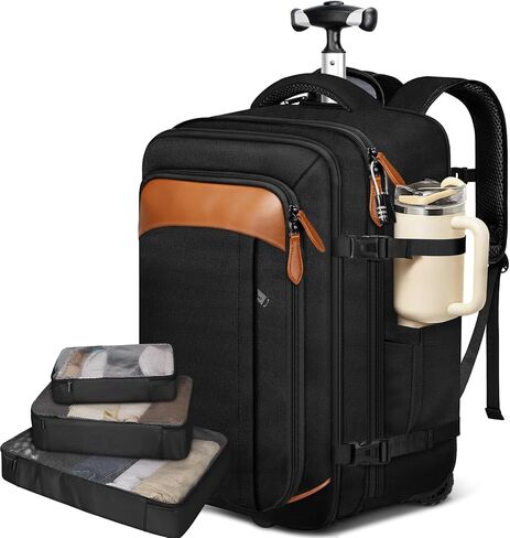 Vancropak Expandable Travel Rolling Backpack with Wheels, Airline Approved Wheeled Backpack with 3 Packing Cubes, 17 Inch Roller Carry on Luggage Suitcase Laptop Bag with USB Port for Men Women, Grey in Kuwait