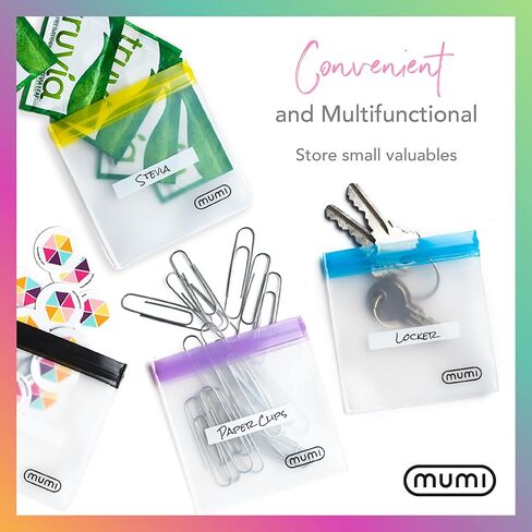 مجموعة أكياس صغيرة بسحاب من MUMI - 7 أكياس بسحاب شبكية شفافة قابلة لإعادة الاستخدام مقاس 3x3 بوصة مع ملصقات قابلة للكتابة | أكياس صغيرة مانعة للتسرب للسفر، وتخزين أكياس حبوب منع الحمل، ومنظم المحفظة، والمكياج، والأدوية والحرف اليدوية in Kuwait