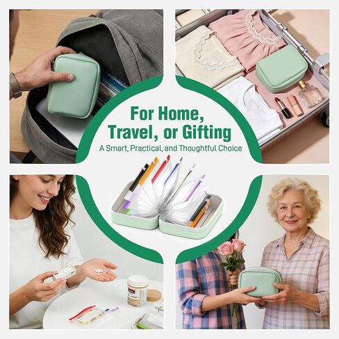 A8 Waterproof Pill Pouch Set, Large Weekly Pill Organizer with 14 Color-Coded Medicine Pouches, Reusable Travel Medicine Organizer, Zippered Pill Storage for Fish Oils, Vitamins（Green） in Saudi Arabia