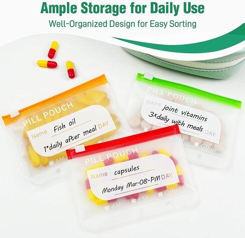 A8 Waterproof Pill Pouch Set, Large Weekly Pill Organizer with 14 Color-Coded Medicine Pouches, Reusable Travel Medicine Organizer, Zippered Pill Storage for Fish Oils, Vitamins（Green） in Saudi Arabia
