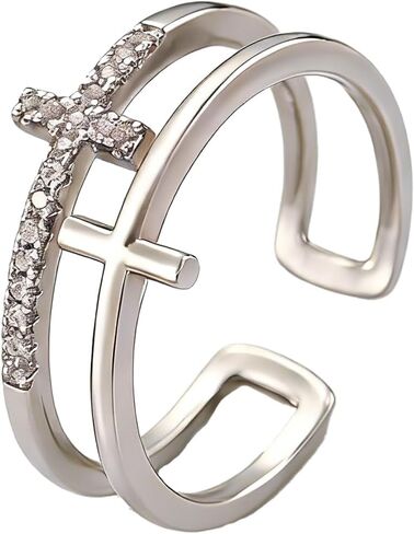 حلقات صليب مزدوجة مطلي بالفضة للنساء الخاتم الديني المسيحي in Kuwait