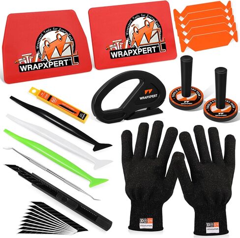 WRAPXPERT Car Wrap Tool Kit Vehicle Vinyl Wrap Kits Include Felt Squeegee for Vinyl, Wrapping Knife, Micro Squeegee, Magnet Holders, Towel, Gloves for Car Wrapping Window Film Application in Saudi Arabia