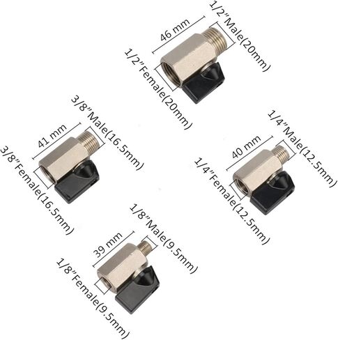 1/8" 1/4" 3/8" 1/2" Male to Female Threaded Mini Brass Ball Valve Garden Irrigation System Water Control Switch Adapter 2Pcs(1/8"-Silver) in Kuwait