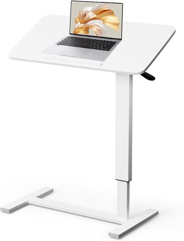 Adjustable Overbed Bedside Table with Hidden Casters, Pneumatic Mobile Laptop Computer Standing Desk, Medical Foldable Cart Movable Rolling Table for Hospital Home Use(32" W X 16" D, White) in Saudi Arabia