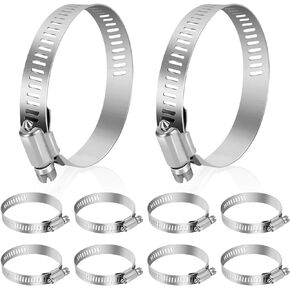 Hose Clamp, Stainless Steel Hose Clamps 3 Inch to 4 Inch, Large Adjustable Worm Gear Hose Clamps Assortment Kit Pipe Tool for Fuel Line, Plumbing, Automotive Mechanical, 10 PCS Hose Clamp Set
