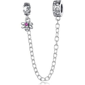 Annmors Safety Chain Bracelet Clips 925 Sterling Silver Charms fit Bracelets Necklaces Dangle Beads with 5A Cubic Zirconia Christmas Valentine Mother's Day Gift for Women
