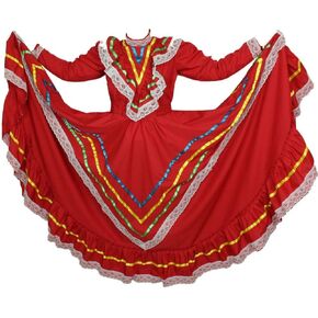 Mexican Traditional Jalisco Dress Vestido Tipico Mexicano Women Size (Women M, Red)