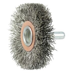 Weiler 17611 2" Narrow Face Stem-Mounted Crimped Wire Wheel, .0118" Stainless Steel Fill, 1/4" Stem, Made in the USA (Pack of 10)