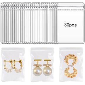 30pcs 3 Sizes Clear Jewelry Organizer Earring Ring Necklace Storage Bags Travel, Anti Tarnish Protect Jewelry (bags only)