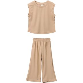 TAOJIAN Baby Girls Kids Sleeveless Shirts and Wide Leg Pants Summer Clothes Sets