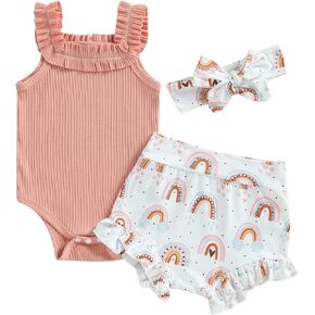 Ynibbim Infant Baby Girl Summer Outfits Camisole Romper Top + Taco/Avocado Print Shorts + Headband 3Pcs Set Newborn Clothes
