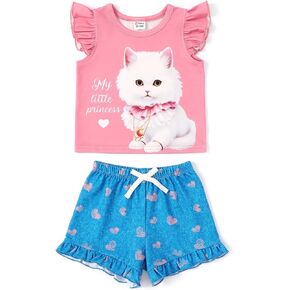 PATPAT Baby Girl Summer Clothes Shorts Set T Shirt Ruffle Cartoon Animal Print Outfit 3-24M