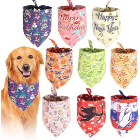 9 Pack Dog Bandanas, Polyester Dog Bandana Bulk for Boy Girl, Pet Scarf Washable, Stripe Pattern
