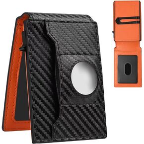 AirTag Wallet for Men,Minimalist Credit Card Clip, RFID Blocking, Pop up Card Cover,Smart Wallet with AirTag Holder, |ID Window|Cash Slot，Carbon Fiber Modern Minimalist Wallet Gift for Men