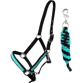 CHALLENGER Nylon Horse Nylon Padded Halter with SS Hardware Lead Rope Tack 606162TR