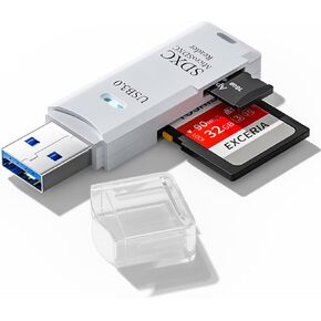 USB3.0 Micro SD Card Reader, 5Gbps 2-in-1 SD Card Reader to USB Adapter, Wansurs Memory Card Reader for SDXC, SDHC, MMC, RS-MMC, Micro SDXC, Micro SD, Micro SDHC and UHS-I Cards (1Pack White)