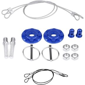 Acouto Hood Pins Kit CNC Aluminum Alloy Car Racing Hood Pin Lock Appearance Kit Universal Hood Pin Plate Kit(Blue)