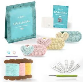 WakuWaku Crochet Kit for Beginners with Step-by-Step Video Tutorials, 3 Pcs Clip Pattern Crochet Starter Kit, DIY Hand-Made Gift for Girls and Adults -Heart