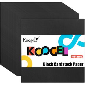 Koogel 100 Sheets Black Cardstock, 12 x 12 Inch Black Construction Paper, for Crafts Printer Invitations, 230GSM