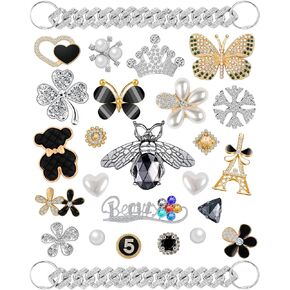 26 جهاز كمبيوتر شخصى سحر الأحذية، مصمم بلينغ سحر الأحذية للنساء الفتيات الكريستال والمجوهرات الماس الأحذية الديكور سحر اللؤلؤ الأحجار الكريمة حجر الراين الملحقات الفاخرة سحر سلسلة الأحذية in Kuwait