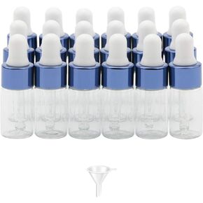 3ml Eye Dropper Bottles with Funnel, 18Pcs Clear Mini Glass Dropper Bottles Essential Oil Bottles Perfume Sample Vials Refillable Liquid Cosmetic Containers, Pink Cap
