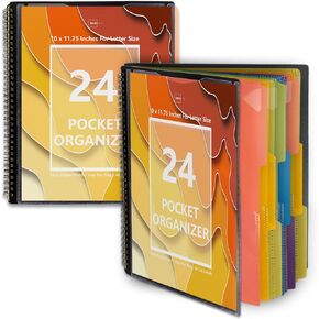 Binditek 2 Pack 24 Pocket Poly Project Organizer with 12 Dividers, Heavyduty Folder with Customizable Front Cover, Metal Wire Binding Spine, Extra Zipper Pouch, Letter Size, Office School Supplies