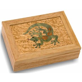 Wood Gecko Jewelry Box - Hinged Lid Organizer for Rings, Bracelets, Watches - Store Your Precious Valuables In This Spacious Velvet-Lined Holder - (#2125BH 6x8x2)
