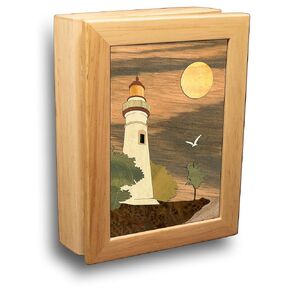 Wood Lighthouse Jewelry Box - Hinged Lid Organizer for Rings, Bracelets, Watches - Store Your Precious Valuables In This Spacious Velvet-Lined Holder - (#2502AH 6x8x2)