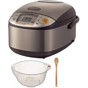 جهاز طهي الأرز وسخانه زوجيروشي ميكوم (5.5 كوب/بني ستانلس ستيل) مع وعاء غسيل الأرز وملعقة من الخيزران (3 قطع) in Kuwait
