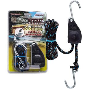Rope Ratchet 10025 3/8 Inch Block and Tackle Ratchet Tie Down, Rope Hoist Pulley Hoist, with 15 Feet Solid Braided Polypropylene Rope, 250lb Weight Capacity