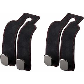 2-Pack Upgrade Car Seat Back Double Hooks, Leather Car Seat Headrest Double Hooks and Mobile Phone Holder, Automotive Seat Back Organizers Mobile Phone